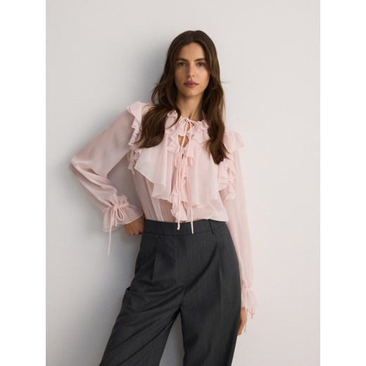 Reserved - Transparentna bluzka z falbanami - złamana biel Reserved M Reserved