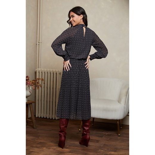 Sukienka Joséfine w grochy midi z długim rękawem 