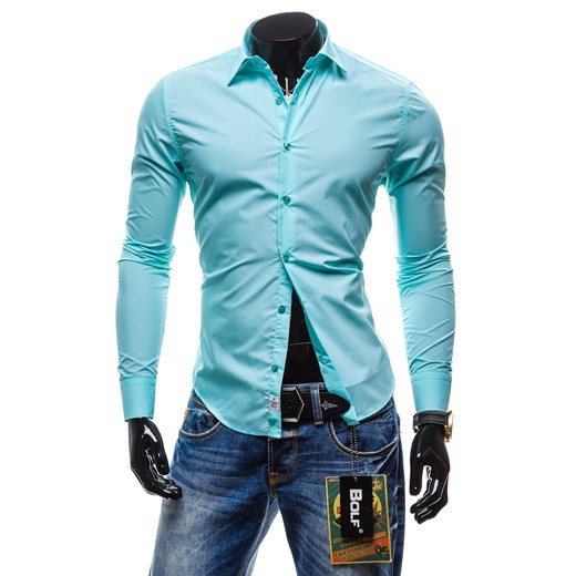 Koszula męska BOLF 5721 turkusowa - TURKUSOWY denley-pl niebieski Koszule z długim rękawem męskie