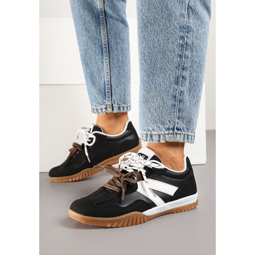 Czarno-Białe Sneakersy Klasyczne Tenisówki z Dodatkowym Sznurowaniem Nilarisea ze sklepu born2be.pl w kategorii Buty sportowe damskie - zdjęcie 179075875