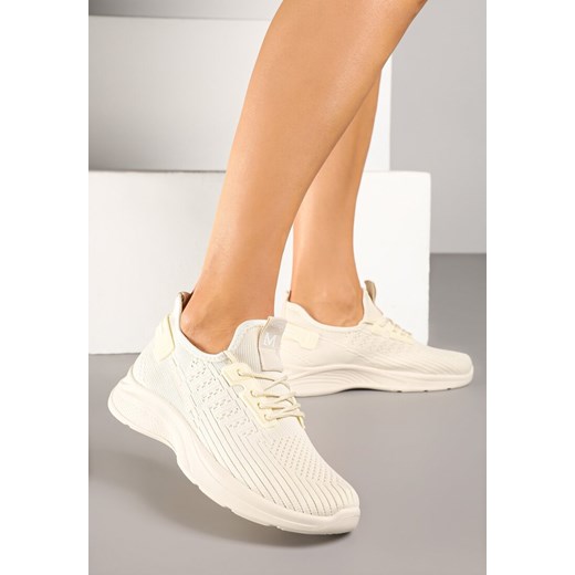 Buty sportowe damskie Born2be sneakersy beżowe sznurowane na płaskiej podeszwie