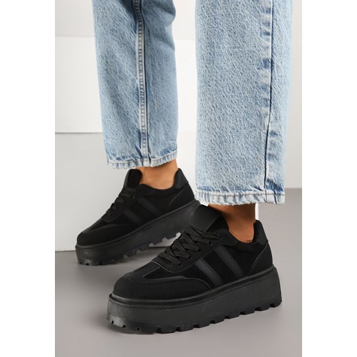 Czarne Sneakersy Typu Klasyczne Tenisówki na Grubej Podeszwie Nilmio ze sklepu born2be.pl w kategorii Buty sportowe damskie - zdjęcie 179076067