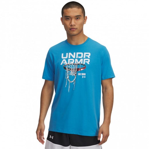 Męski t-shirt z nadrukiem Under Armour UA Hoops Net - niebieski ze sklepu Sportstylestory.com w kategorii T-shirty męskie - zdjęcie 179080208