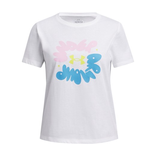 Dziewczęcy t-shirt z nadrukiem Under Armour UA Bubble Wordmark SS - biała ze sklepu Sportstylestory.com w kategorii Bluzki dziewczęce - zdjęcie 179080268