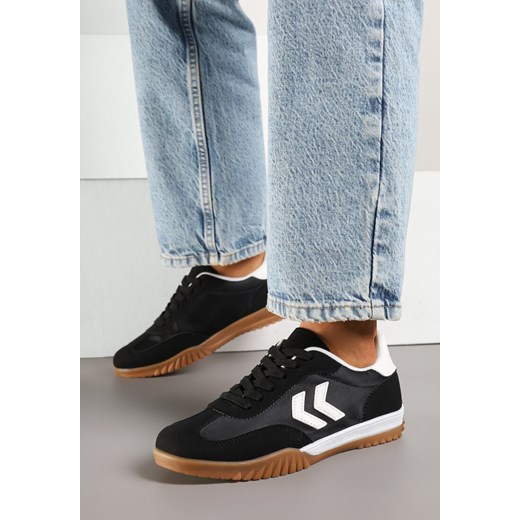 Czarno-Białe Sneakersy w Stylu Klasycznych Tenisówek z Ozdobnymi Przeszyciami Mepnia ze sklepu born2be.pl w kategorii Buty sportowe damskie - zdjęcie 179081356