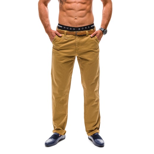 Spodnie męskie chinosy GLO-STORY 6185 camelowe - CAMELOWY denley-pl brazowy Spodnie chinos męskie