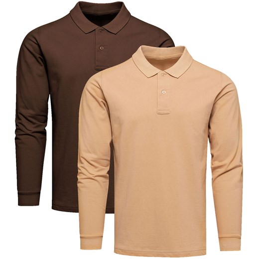 2-pak polo longsleeve premium brązowa i beżowa Recea ze sklepu Recea.pl w kategorii T-shirty męskie - zdjęcie 179088027