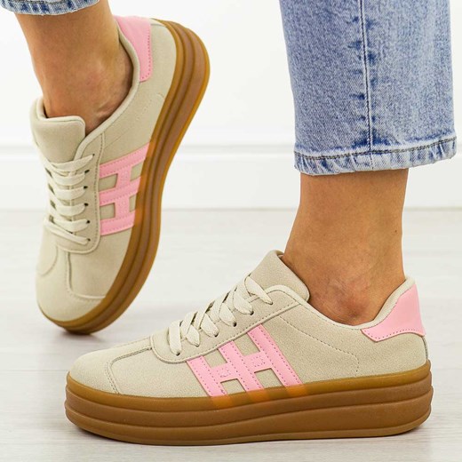 Beżowe sneakersy damskie Jezzi News 9089 ze sklepu suzana.pl w kategorii Trampki damskie - zdjęcie 179093959