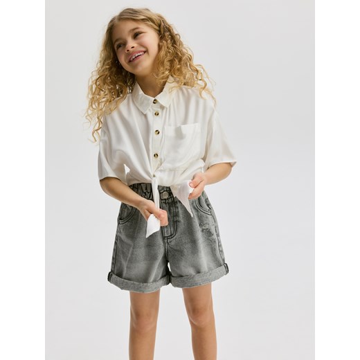 Reserved - Wiskozowa koszula z wiązaniem - złamana biel Reserved 140 (9 lat) Reserved