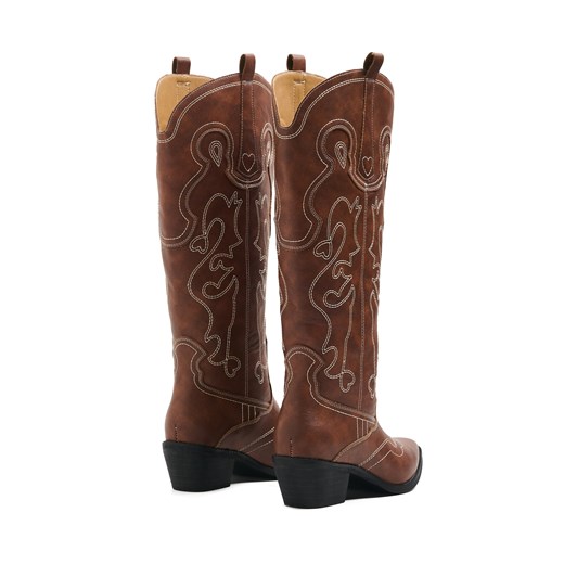 Cropp - Brązowe botki kowbojki na obcasie - brązowy Cropp 36 Cropp