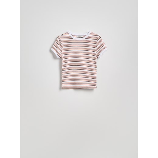 Reserved - T-shirt slim fit w paski - brązowy Reserved L Reserved