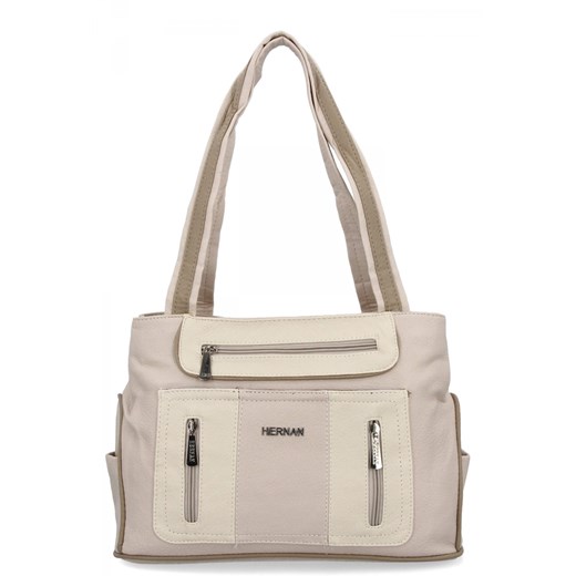 Torebka Damska Shopper Bag 2 Komory firmy Hernan 3892-1 Beżowa ze sklepu PaniTorbalska w kategorii Torby Shopper bag - zdjęcie 179098339