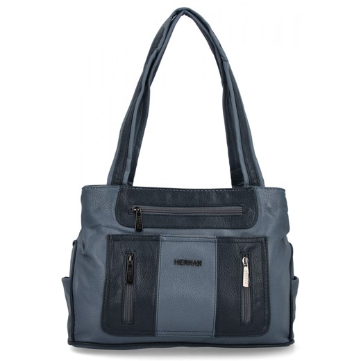 Torebka Damska Shopper Bag firmy Hernan 3892-1 Jasno Niebieska/Granat ze sklepu PaniTorbalska w kategorii Torby Shopper bag - zdjęcie 179099307