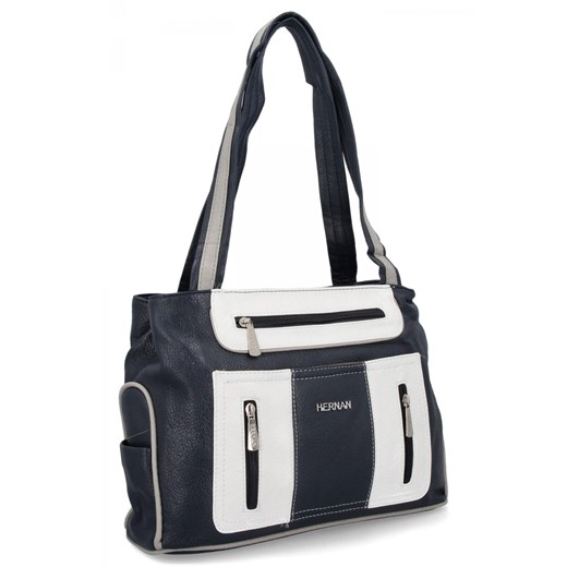 Torebka Damska Shopper Bag 2 Komory firmy Hernan 3892-1 Granatowa/Biała ze sklepu PaniTorbalska w kategorii Torby Shopper bag - zdjęcie 179099839