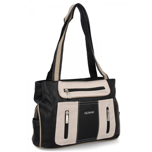 Torebka Damska Shopper Bag 2 Komory firmy Hernan 3892-1 Czarna/Beżowa ze sklepu PaniTorbalska w kategorii Torby Shopper bag - zdjęcie 179099965