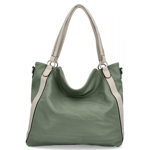 Torebka Damska Shopper Bag XL firmy Hernan HB0337 Jasno Zielona/Beżowa ze sklepu PaniTorbalska w kategorii Torby Shopper bag - zdjęcie 179100146