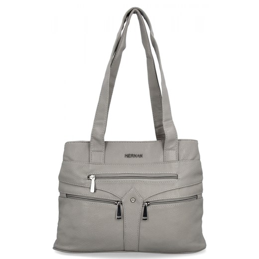 Torebka Damska Na Ramię Shopper Bag firmy Hernan 8006 Jasno Szara ze sklepu PaniTorbalska w kategorii Torby Shopper bag - zdjęcie 179100555