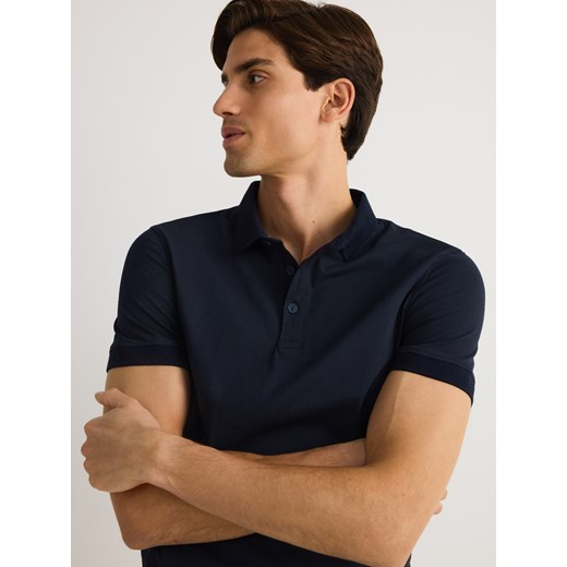 Reserved - Bawełniana koszulka polo slim - granatowy ze sklepu Reserved w kategorii T-shirty męskie - zdjęcie 179101416