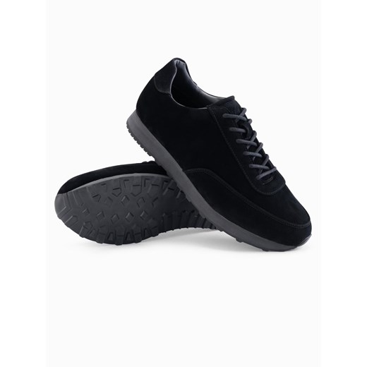 Męskie buty sportowe sneakersy z ekoskóry o zamszowym wykończeniu– czarne V1 OM-FOCS-0161 ze sklepu ombre w kategorii Buty sportowe męskie - zdjęcie 179105597