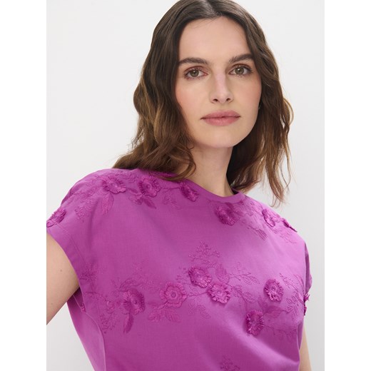 Mohito bluzka damska z krótkimi rękawami bawełniana z okrągłym dekoltem casual 