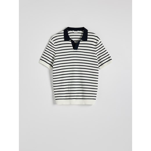 Reserved - Sweter polo w paski - biały Reserved XL Reserved