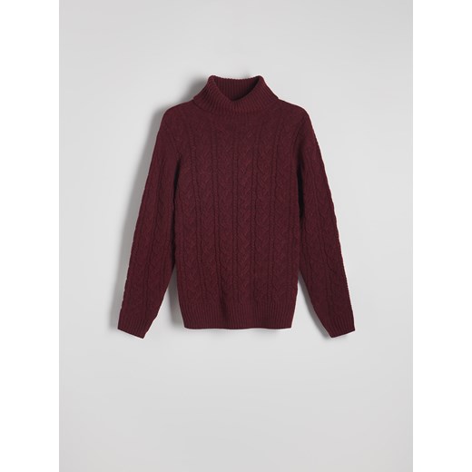 Reserved - Golf o warkoczowym splocie z wełną - bordowy Reserved L wyprzedaż Reserved