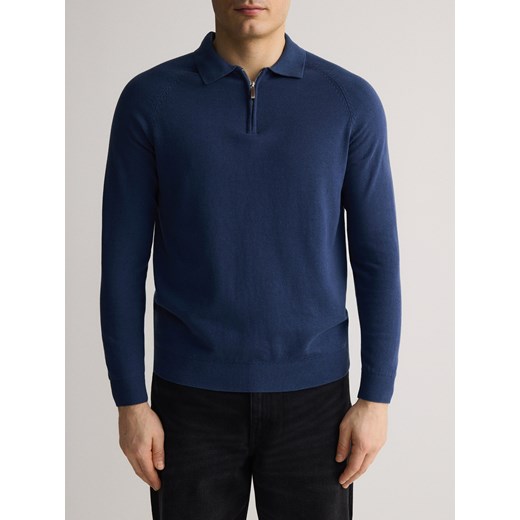 Reserved - Bawełniany sweter polo - niebieski ze sklepu Reserved w kategorii Swetry męskie - zdjęcie 179108745