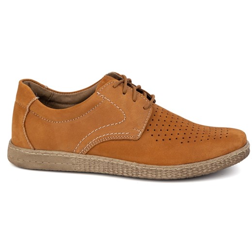 KOMODO Buty męskie skórzane Casual 933/L/2 rude pomarańczowe ze sklepu ButyModne.pl w kategorii Półbuty męskie - zdjęcie 179112685