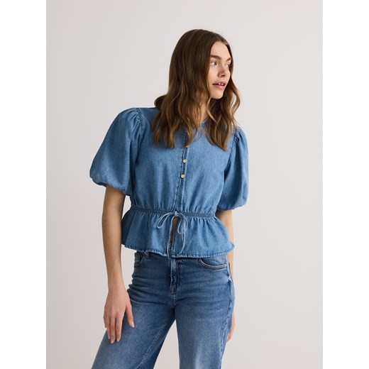 Reserved - Bluzka z bufiastym rękawem - niebieski Reserved S Reserved
