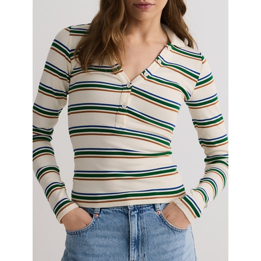 Reserved - Longsleeve polo w paski - wielobarwny Reserved S Reserved