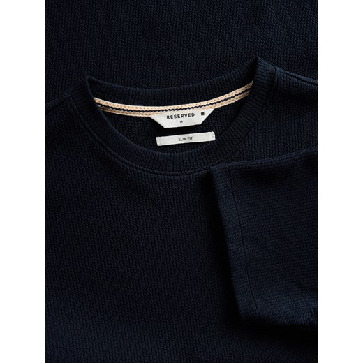 Reserved - T-shirt slim ze strukturalnej dzianiny - granatowy Reserved L Reserved