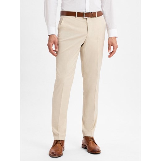 Finshley & Harding Męskie spodnie garniturowe - Kalifornia Mężczyźni Slim Fit beżowy marmurkowy ze sklepu vangraaf w kategorii Spodnie męskie - zdjęcie 179117399