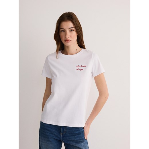 Reserved - T-shirt z haftem - biały ze sklepu Reserved w kategorii Bluzki damskie - zdjęcie 179118346