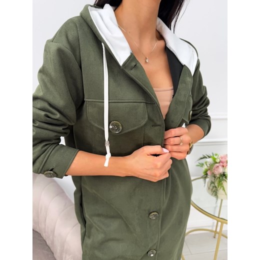 Khaki Zamszowy Płaszcz z Kapturem Modnakiecka.pl 42 ModnaKiecka.pl