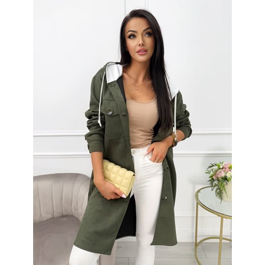 Khaki Zamszowy Płaszcz z Kapturem Modnakiecka.pl 44 ModnaKiecka.pl