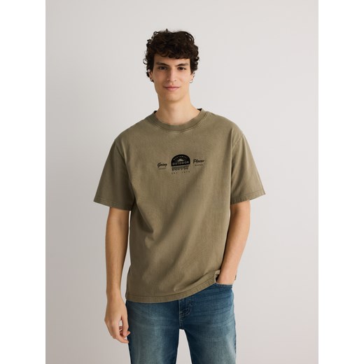 Reserved - T-shirt oversize z nadrukiem - jasny zielony Reserved L Reserved