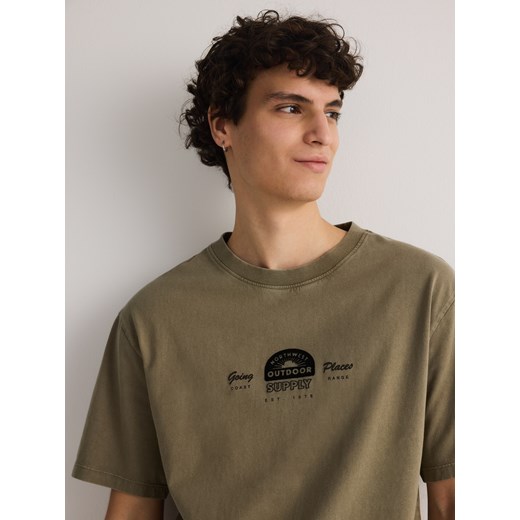 Reserved - T-shirt oversize z nadrukiem - jasny zielony ze sklepu Reserved w kategorii T-shirty męskie - zdjęcie 179120849