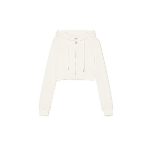 Cropp - Rozpinana krótka bluza z kapturem - biały ze sklepu Cropp w kategorii Bluzy damskie - zdjęcie 179121848