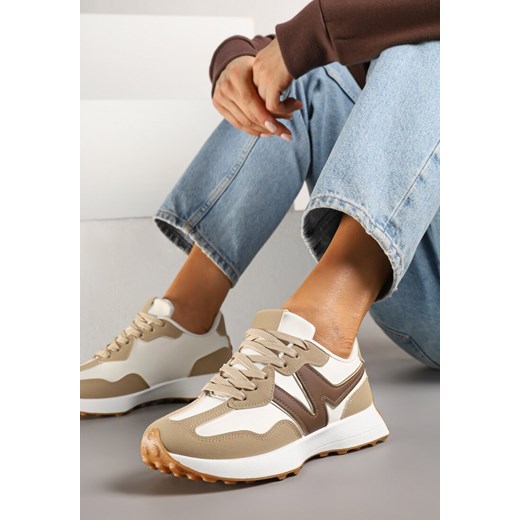 Ciemnobeżowe Sneakersy z Geometrycznym Wzorem Jenaviella ze sklepu renee.pl w kategorii Buty sportowe damskie - zdjęcie 179124387