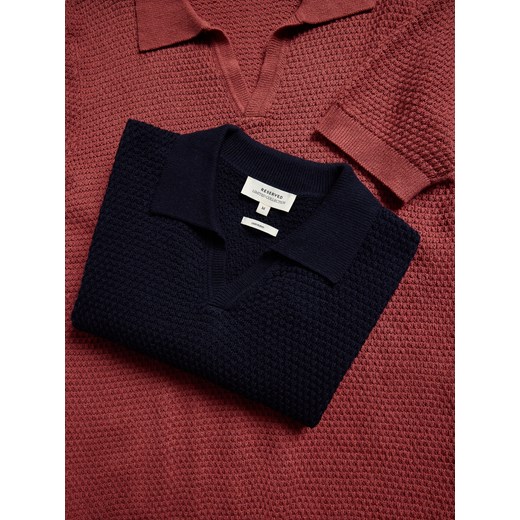 Reserved - Sweter polo z lnem - granatowy Reserved XL Reserved