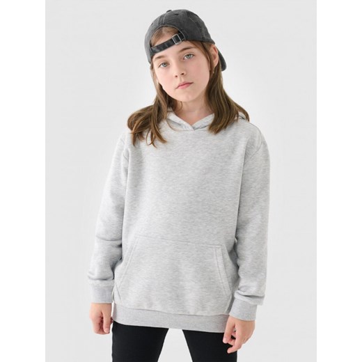 Dresowa bluza dziewczęca nierozpinana z kapturem 4F 4FJWMM00TSWSF1862 - szara ze sklepu Sportstylestory.com w kategorii Bluzy dziewczęce - zdjęcie 179127689