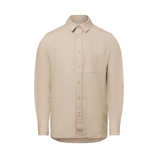 Calvin Klein Jeans Męska koszula casual z zawartością lnu Mężczyźni Regular Fit len beżowy jednolity ze sklepu vangraaf w kategorii Koszule męskie - zdjęcie 179128258