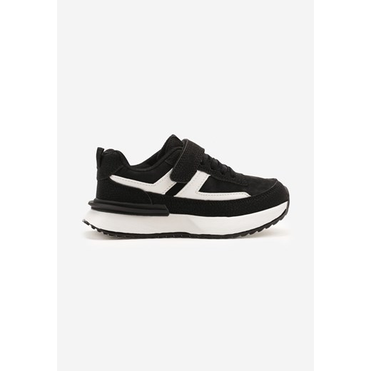 Czarno-Białe Płaskie Buty Sportowe Sneakersy na Rzepy z Geometrycznymi Paskami Nerithelle ze sklepu born2be.pl w kategorii Buty sportowe dziecięce - zdjęcie 179128448