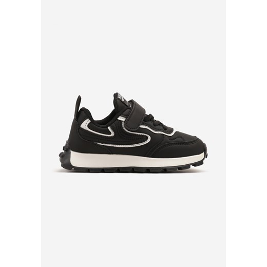 Czarno-Białe Buty Sportowe Sneakersy z Ozdobnymi Przeszyciami i Rzepem Napea ze sklepu born2be.pl w kategorii Buty sportowe dziecięce - zdjęcie 179128535