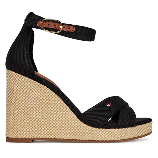 Sandały Tommy Hilfiger Flag High Wedge Espad Crisscross FW0FW08661 Czarny ze sklepu eobuwie.pl w kategorii Sandały damskie - zdjęcie 179130065