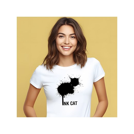 WOOOP Koszulka &quot;Ink Cat&quot; w kolorze białym ze sklepu Limango Polska w kategorii Bluzki damskie - zdjęcie 179130696