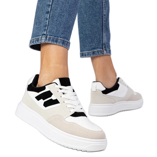 Biało-czarne sneakersy trampki damskie białe ze sklepu ButyModne.pl w kategorii Buty sportowe damskie - zdjęcie 179134228