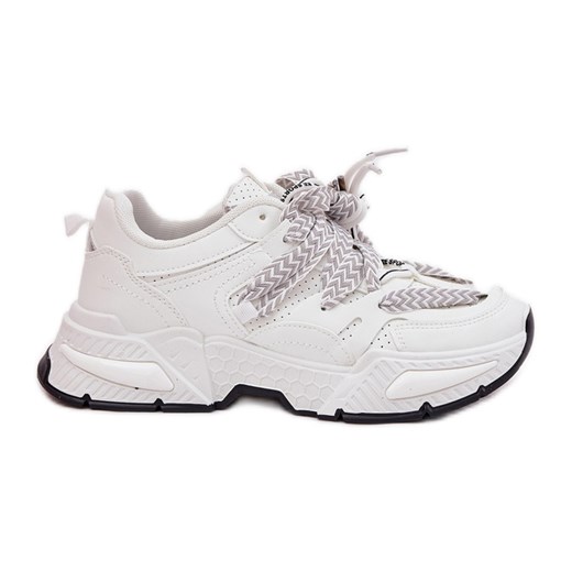 Sneakersy Buty Sportowe Damskie Z Podwójnym Sznurowaniem Białe ze sklepu ButyModne.pl w kategorii Buty sportowe damskie - zdjęcie 179134308