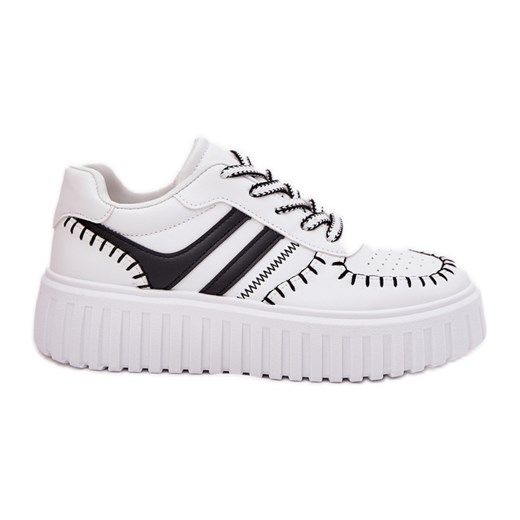 Sneakersy Damskie Na Platformie Biało-Czarne białe ze sklepu ButyModne.pl w kategorii Buty sportowe damskie - zdjęcie 179134317