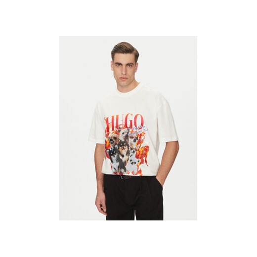 HUGO T-Shirt Dugie 50538259 Écru Oversize ze sklepu MODIVO w kategorii T-shirty męskie - zdjęcie 179135046